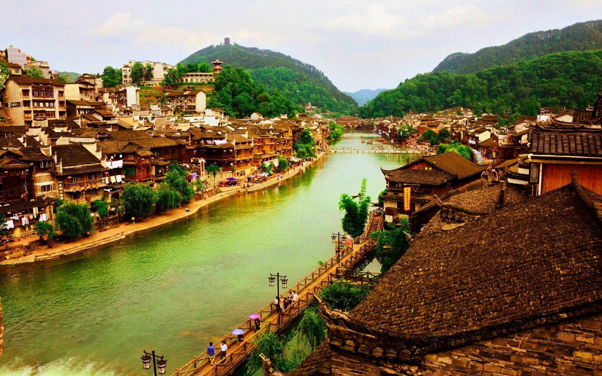 Download House Canal China Man Made Town HD Wallpaper