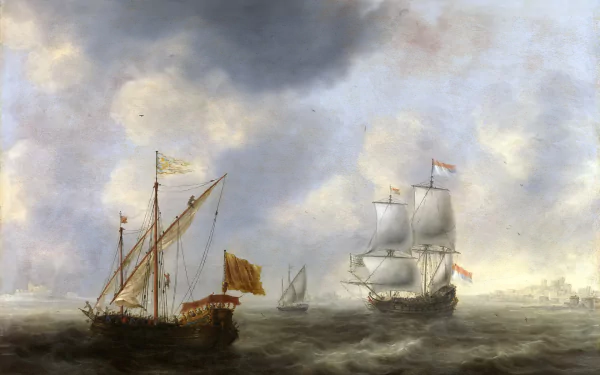 sloop frigate caravel ship seascape artistic painting HD Desktop Wallpaper | Background Image