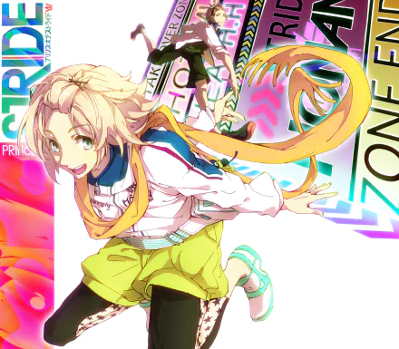 HD PC desktop wallpaper featuring anime characters Hozumi Kohinata and Heath Hasekura from Prince of Stride Alternative in dynamic action poses with vibrant colors.