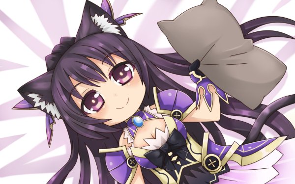 Anime Date A Live Tohka Yatogami Chibi Long Hair Purple Hair Purple Eyes Animal Ears Tail Dress Armor Pillow HD Wallpaper | Background Image