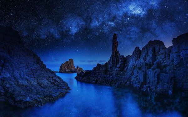 Earth Rock Night Sky Blue Starry Sky Nature HD Wallpaper | Background Image