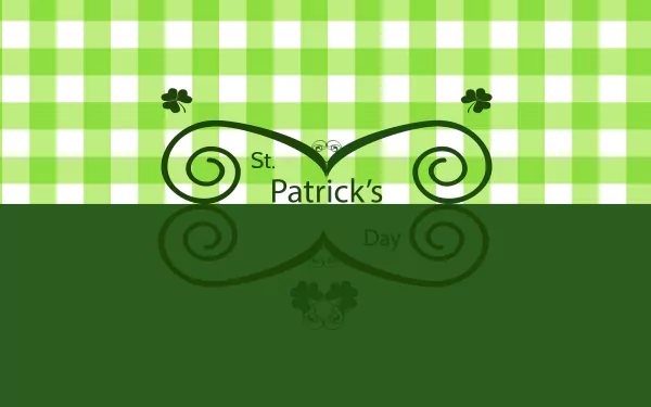 Green checkered St. Patrick's Day desktop wallpaper (2K Quad HD) with decorative shamrock scrollwork above a solid green panel.