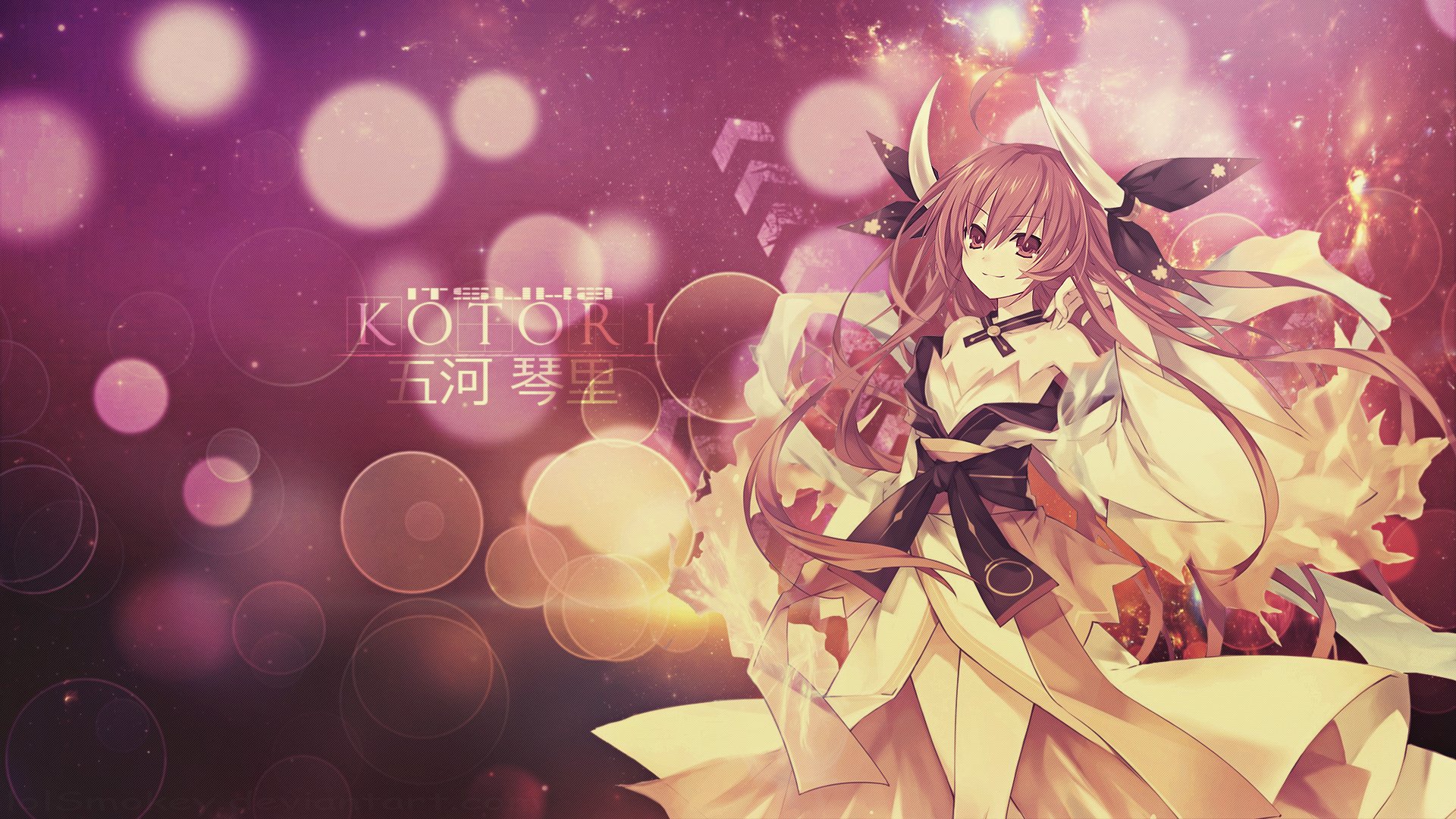 Anime-inspired HD wallpaper featuring a character from Date A Live, set against a vibrant purple background with soft bokeh effects.