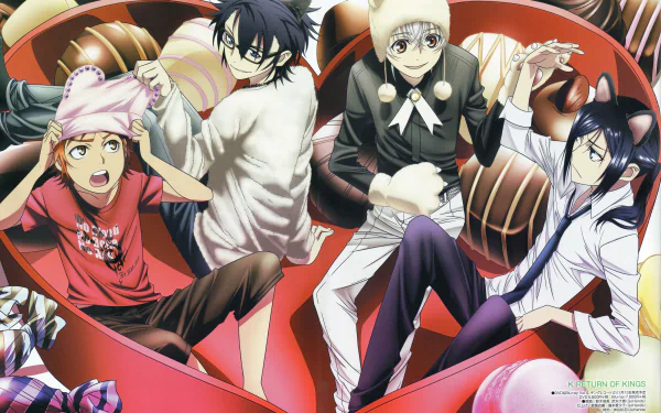 4K Ultra HD PC wallpaper featuring anime characters Adolf K. Weismann, Yashiro Isana, Kuroh Yatogami, Saruhiko Fushimi, and Misaki Yata from K Project.