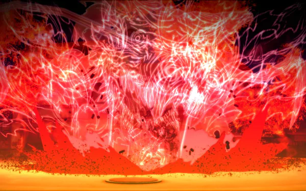 HD PC desktop wallpaper of Might Guy unleashing the Eight Gates in a massive fiery burst, artwork from the video game Naruto Shippuden: Ultimate Ninja Storm 4.