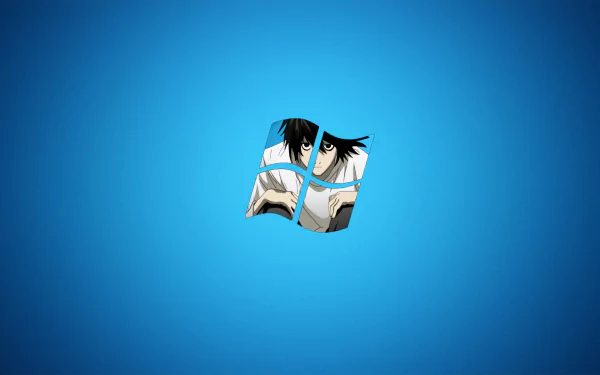 HD desktop wallpaper featuring Light Yagami from the anime Death Note, creatively integrated with the Windows logo against a blue background.