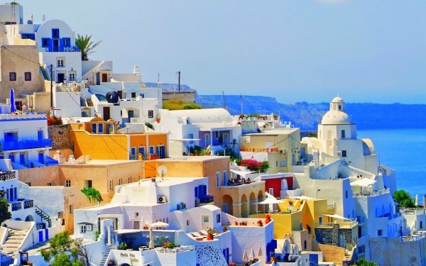 Man Made Santorini Towns Greece Architecture House Church Colors Bright HD Wallpaper | Background Image