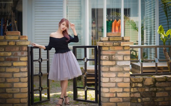 Women Asian Oriental Model Outdoor Skirt Pink Hair HD Wallpaper | Background Image