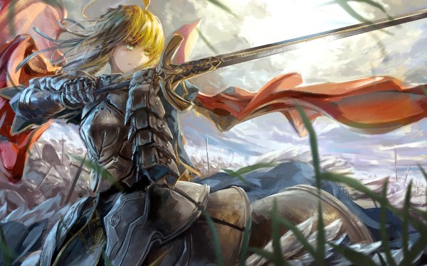 Anime Fate/Stay Night Fate Series Saber Espada Armor Rubia Woman Warrior Fondo de pantalla HD | Fondo de Escritorio