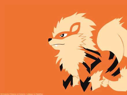 HD wallpaper of Arcanine, a Pokémon, depicted in a stylized art against an orange background.