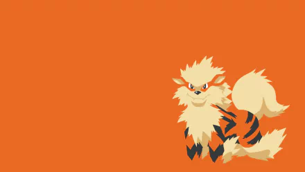 HD desktop wallpaper featuring the Pokémon Arcanine on a solid orange background.