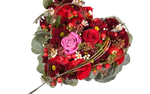 Man Made Flower Bouquet Ranuncula Chrysanthemum Poppy Heart Red Flower HD Wallpaper | Background Image
