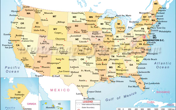 HD desktop wallpaper featuring a detailed map of the United States of America with state names and capitals.