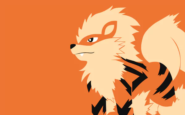 HD wallpaper of Arcanine, a Pokémon, depicted in a stylized art against an orange background.