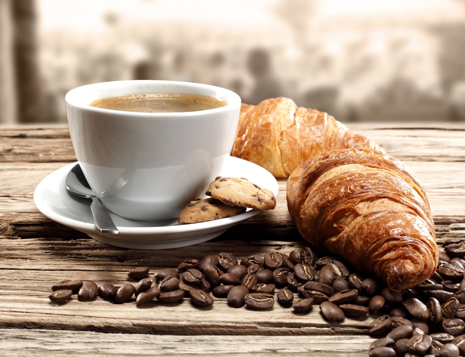 Download Coffee Beans Cup Coffee Croissant Food Breakfast 4k Ultra HD ...