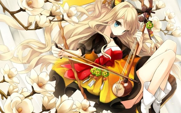 Anime Vocaloid SeeU Aqua Eyes Long Hair Blonde Animal Ears Instrument HD Wallpaper | Background Image