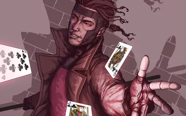 4K Ultra HD PC desktop wallpaper featuring Gambit from X-Men in a dynamic comic-style pose with playing cards swirling around him.