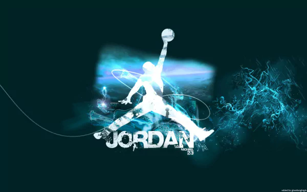 HD desktop wallpaper featuring the iconic Jordan logo with Michael Jordan in a dynamic sports silhouette against an electrifying blue and black background.