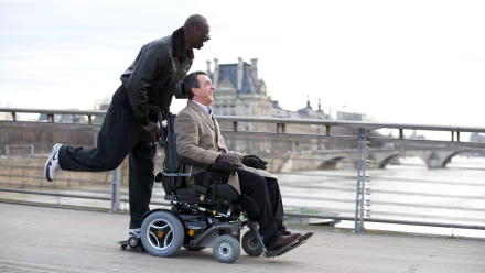 bridge smile wheelchair Philippe (The Intouchables) François Cluzet Driss (The Intouchables) Omar Sy movie The Intouchables HD Desktop Wallpaper | Background Image