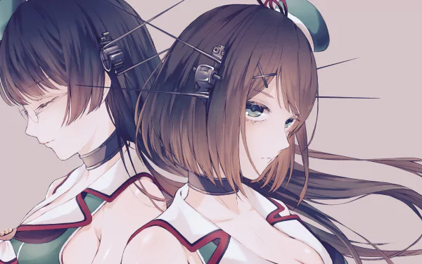 HD anime wallpaper featuring Choukai from Kantai Collection with blue eyes, brown short and long hair, wearing a dress, hat, and glasses.