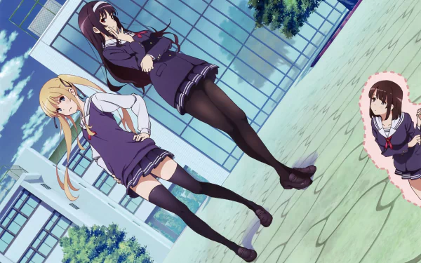 Anime characters Megumi Katō, Eriri Spencer Sawamura, and Utaha Kasumigaoka from Saekano: How to Raise a Boring Girlfriend in a vibrant 8K Ultra HD background.