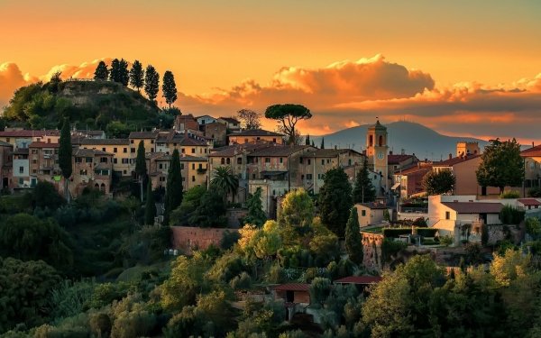 Man Made Town Towns House Sunset Tree Landscape Tuscany Italy HD Wallpaper | Background Image