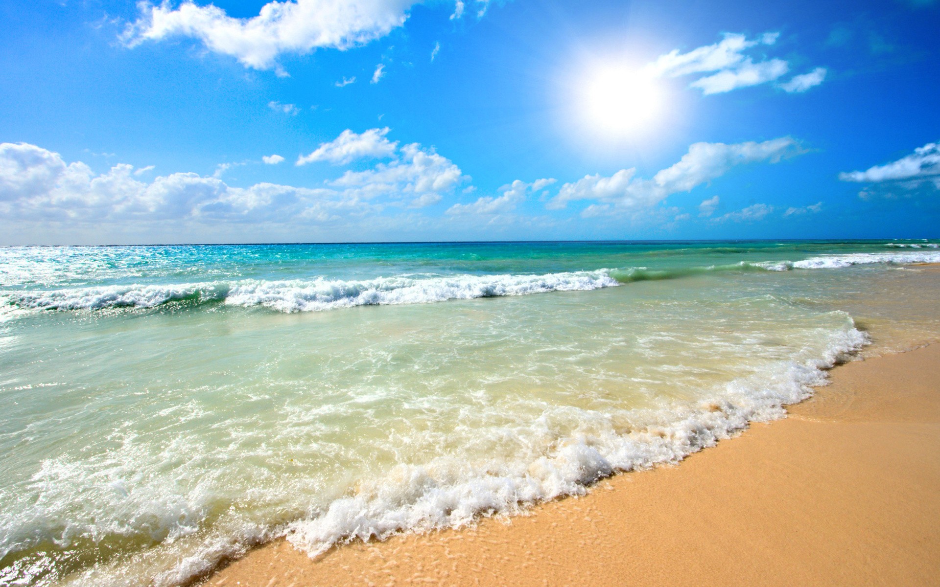 Download Beach Horizon Sunshine Sun Blue Wave Nature Ocean HD Wallpaper