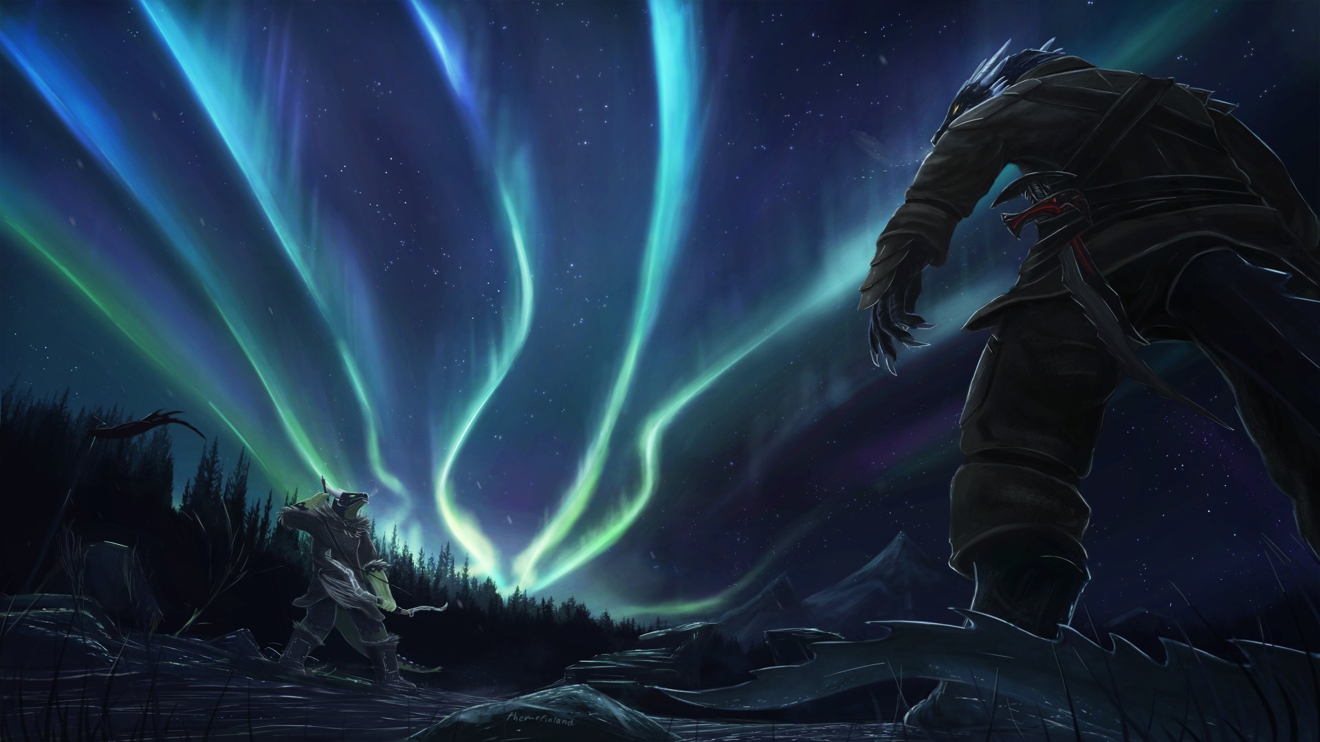Download Fight Aurora Borealis Bow Fantasy Warrior Fantasy Warrior 4k Ultra HD Wallpaper by ThemeFinland