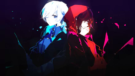 HD wallpaper featuring Weiss Schnee and Ruby Rose from RWBY. The vibrant anime design showcases their distinct looks against a colorful, dynamic background.