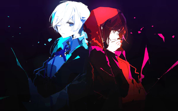 HD wallpaper featuring Weiss Schnee and Ruby Rose from RWBY. The vibrant anime design showcases their distinct looks against a colorful, dynamic background.