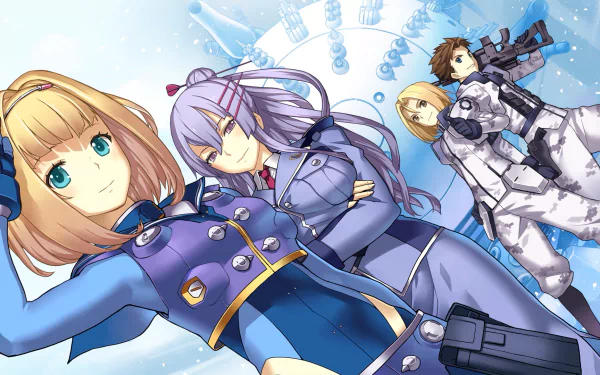 HD anime desktop wallpaper featuring Havia Winchell, Quenser Barbotage, Frolaytia Capistrano, and Milinda Brantini from Heavy Object in dynamic poses.