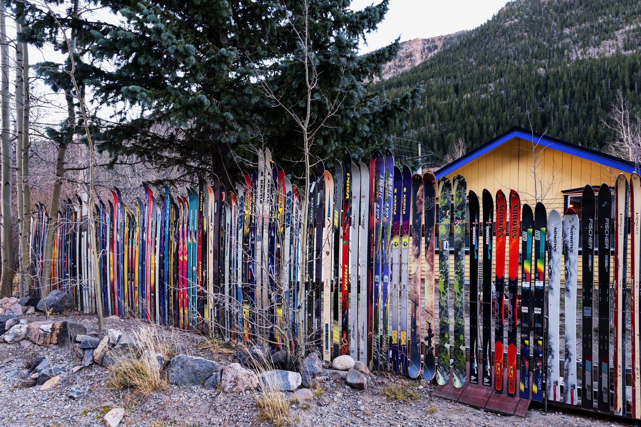 Skis on a fence in Idaho Springs Colorado by 12019