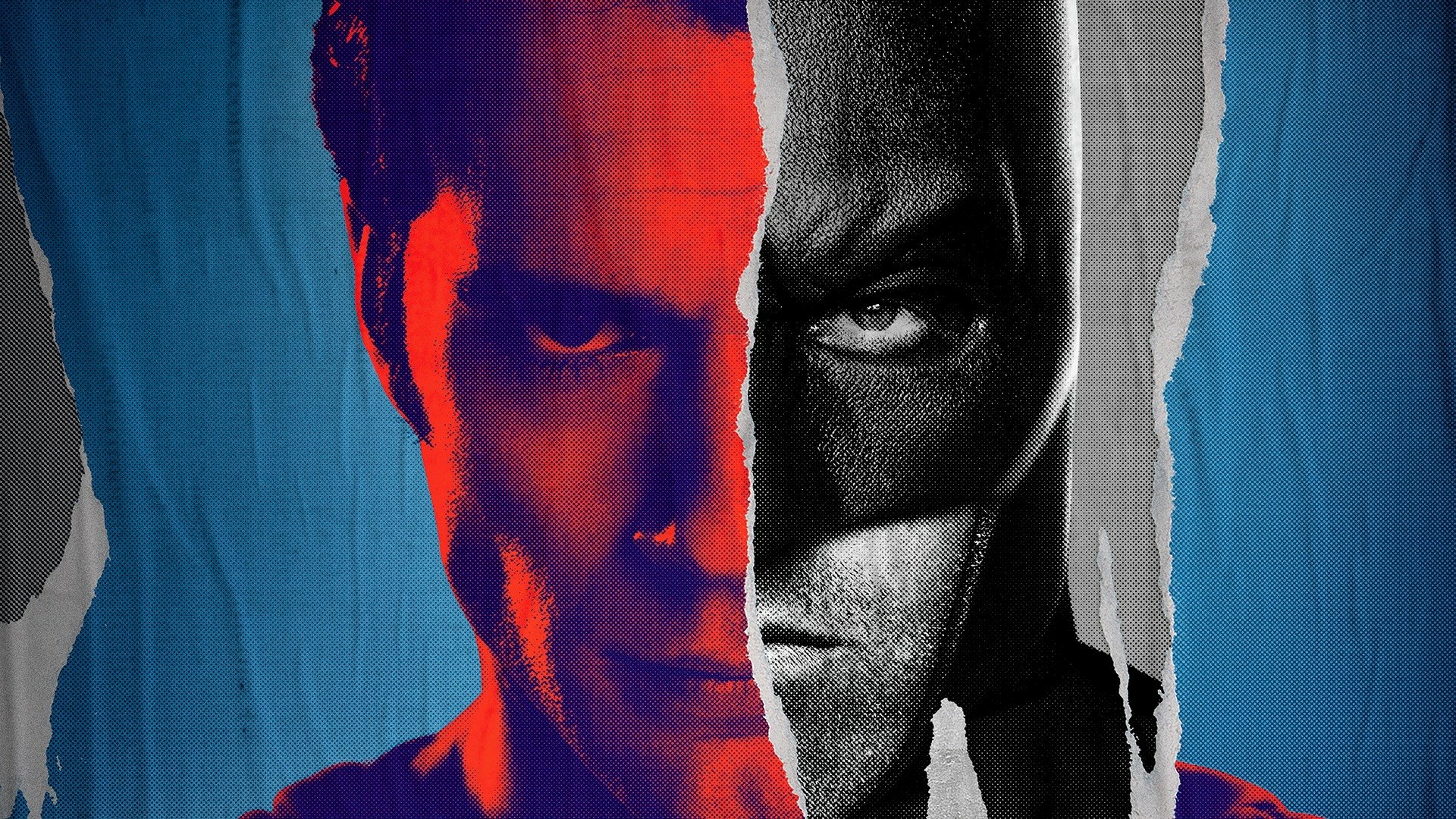 A striking HD wallpaper featuring Superman and Batman from the movie Batman V Superman: Dawn Of Justice, showcasing their intense rivalry through bold colors and dramatic contrasts.