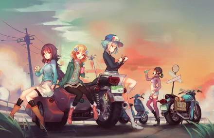 Nozomi Moritomo Chiaya Misono Yukina Kosaka Ai Hibiki Anime The Rolling Girls HD Desktop Wallpaper | Background Image