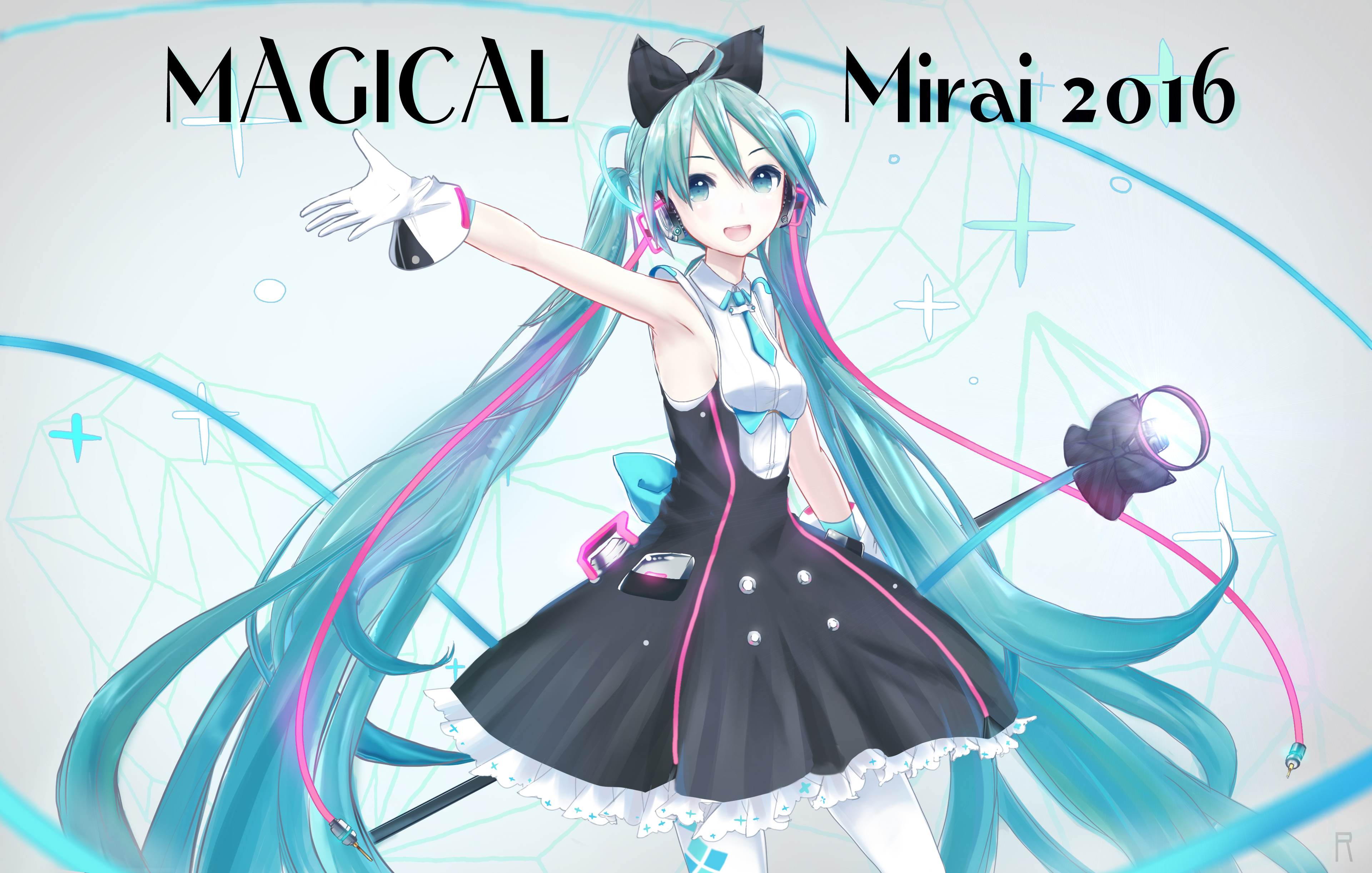 Download Bow Clothing Glove Smile Headphones Skirt Blue Eyes Blue Hair Twintails Long Hair 0940