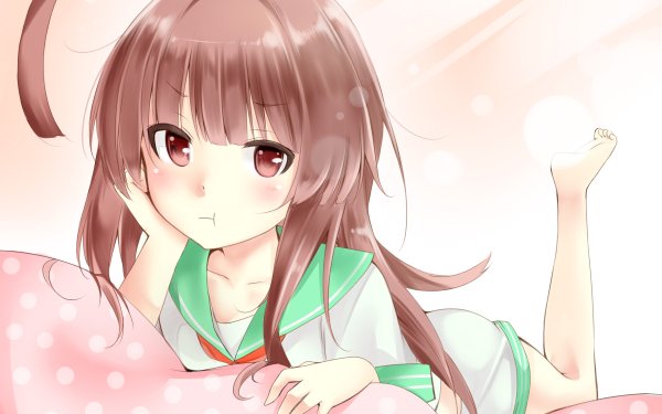Anime Kantai Collection Blush Long Hair Brown Hair Brown Eyes Kuma HD Wallpaper | Background Image