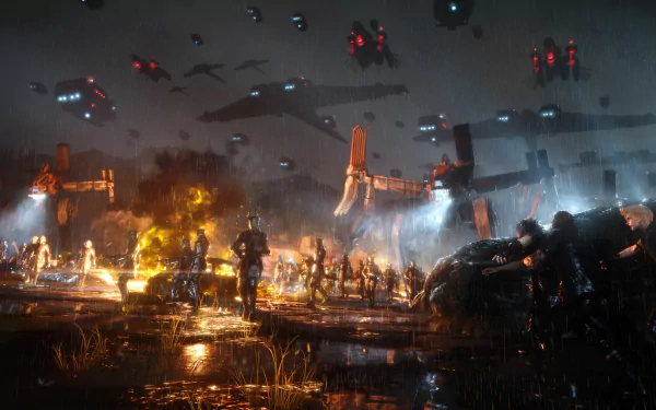 A dynamic HD wallpaper featuring Noctis Lucis Caelum, Prompto Argentum, Ignis Scientia, and Gladiolus Amicitia from Final Fantasy XV, set against a dramatic battle scene.