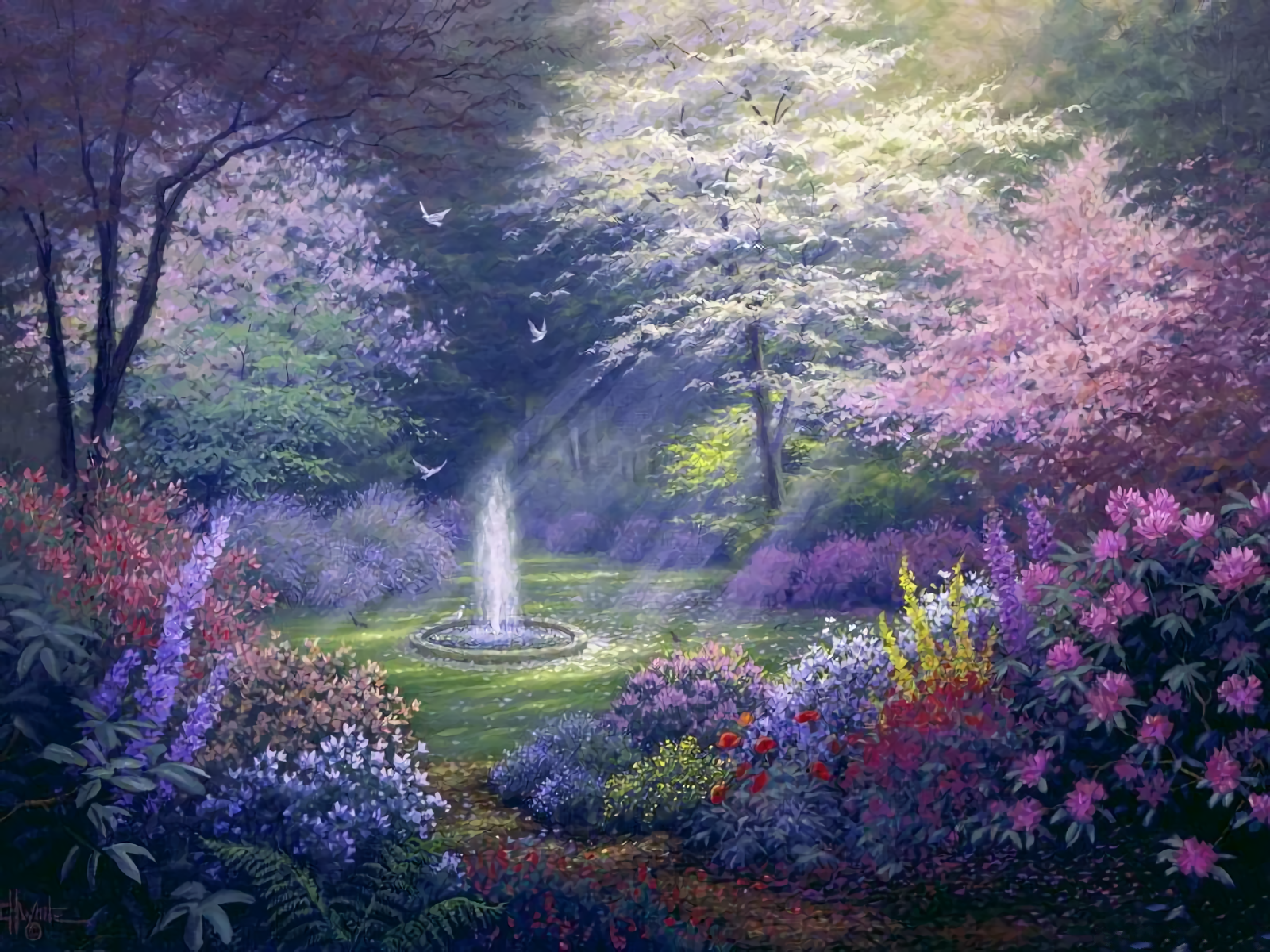 Garden with Fountain Wallpaper and Background Image ...