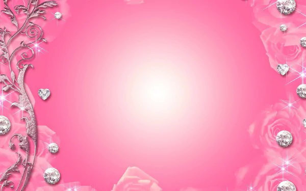 Artistic HD wallpaper featuring a pink background adorned with roses and diamonds, creating a vibrant and elegant design for a desktop backdrop.