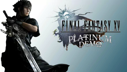 An HD wallpaper featuring a character from Final Fantasy XV alongside the Platinum Demo logo, set against a sleek, stylized background.