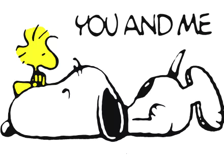 HD desktop wallpaper of Peanuts characters with You and Me text, featuring Snoopy and Woodstock.