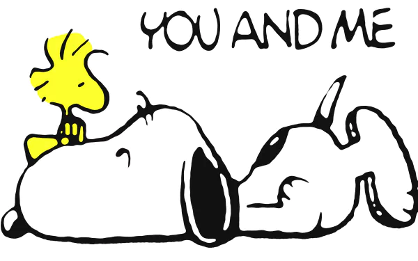 HD desktop wallpaper of Peanuts characters with You and Me text, featuring Snoopy and Woodstock.