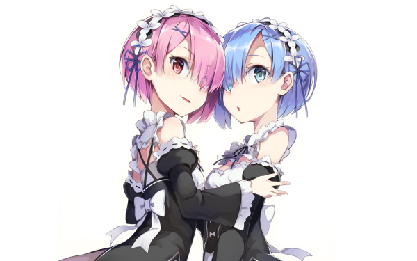 Anime Re:ZERO -Starting Life in Another World- Ram Rem Blue Hair Blue Eyes Pink Hair Pink Eyes Twins Short Hair HD Wallpaper | Background Image