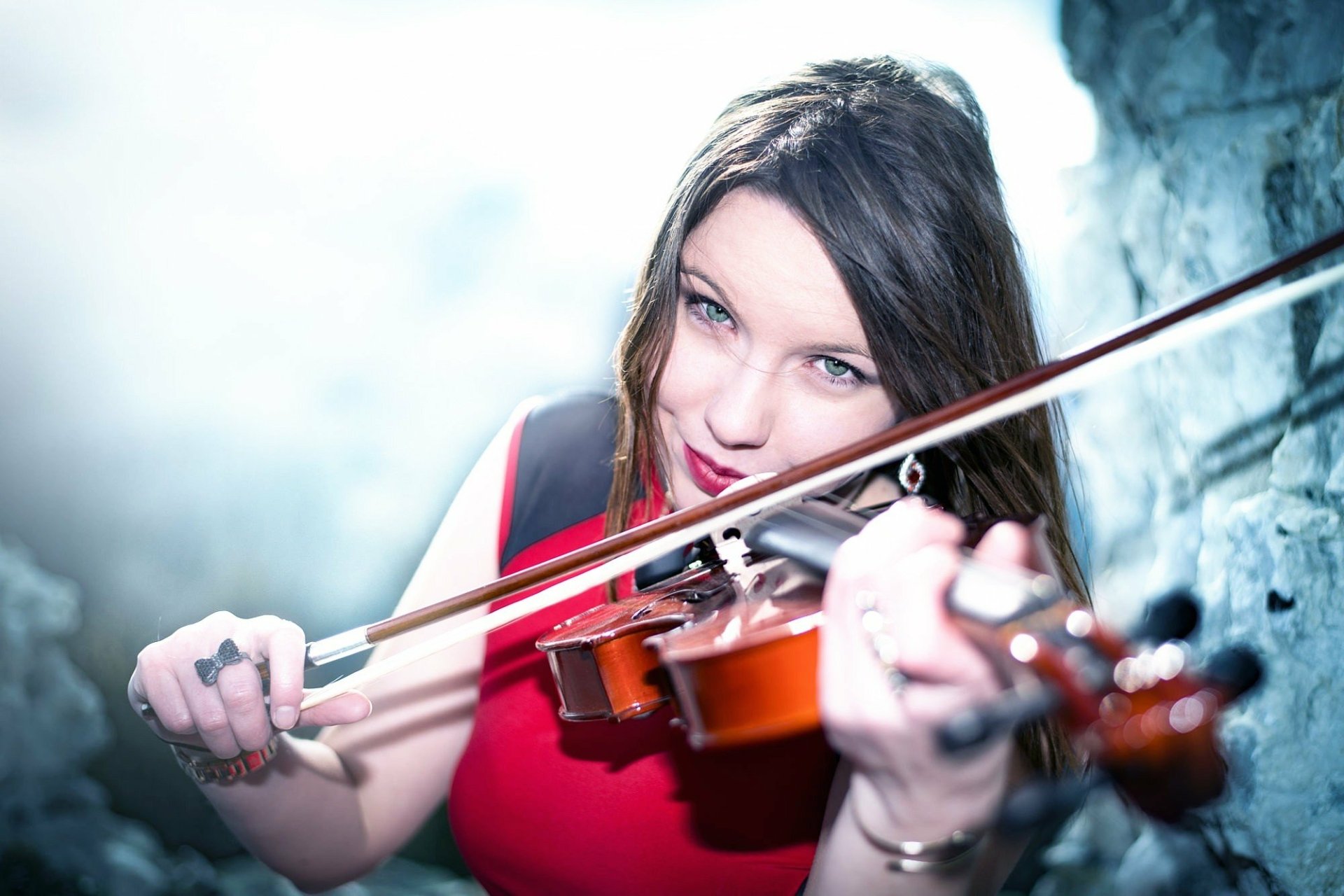 Download Green Eyes Brunette Violin Woman Model HD Wallpaper ...