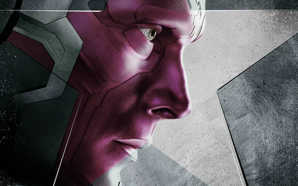 HD wallpaper featuring Vision, portrayed by Paul Bettany in Captain America: Civil War, showcasing his iconic superhero profile against a sleek, textured background.