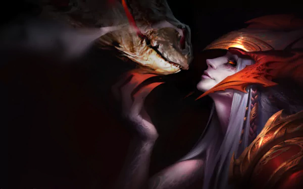 A stunning HD wallpaper featuring Shyvana from League of Legends, showcasing her fierce dragon form as she interacts with a dragon, set against a dark, dramatic background.