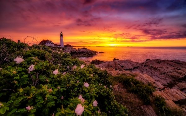 Man Made Lighthouse Ocean Sea Sunset Horizon HD Wallpaper | Background Image