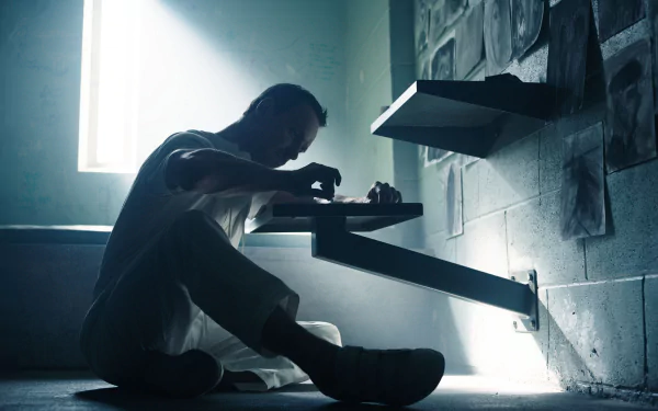 A cinematic scene from Assassin's Creed depicts a solitary figure in a dimly lit room, focused intently on a table, creating an atmospheric HD wallpaper background.