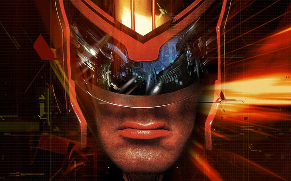 HD PC desktop wallpaper featuring a close-up of Judge Dredd’s helmeted face with vibrant red and orange motion effects inspired by the movie.