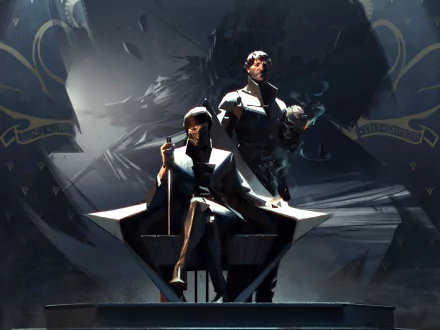 Emily Kaldwin, a central character from the video game Dishonored 2, features prominently in this striking 4K Ultra HD desktop wallpaper, showcasing a dramatic and immersive scene.